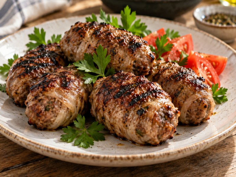 Yapay zekâ ile üretilmiş görsel: Kıbrıs Usulü Şeftali Kebabı servis edilmiş hâlde