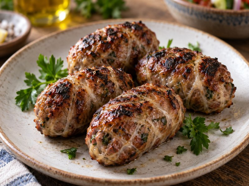 Yapay zekâ ile üretilmiş görsel: Kıbrıs Usulü Şeftali Kebabı servis edilmiş hâlde
